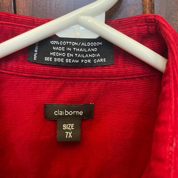 Claiborne Red Corduroy Button Down Shirt, Size 7X - Picture 3 of 8